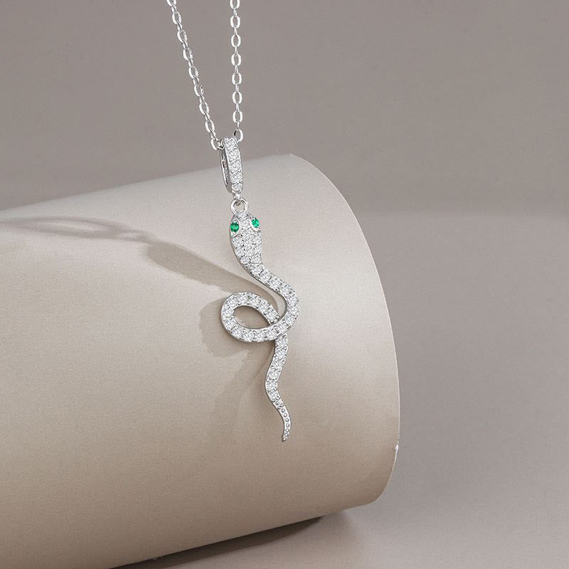 KarmaRipple's 925 Sterling Silver Year Of The Snake Green-eyed Snake Blessing Protection Pendant Necklace p1