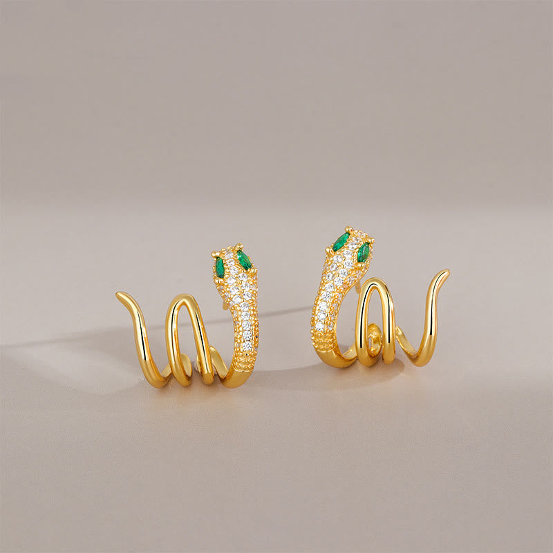 KarmaRipple's 925 Sterling Silver Green-eyed Snake Shape Year Of The Snake Balance Earrings p1