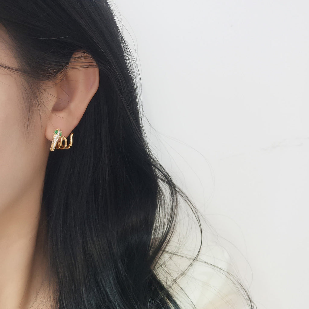 KarmaRipple's 925 Sterling Silver Green-eyed Snake Shape Year Of The Snake Balance Earrings p5