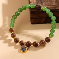 KarmaRipple's Kalimantan Agarwood Green Chalcedony Zakiram Goddess of Wealth Strength Bracelet