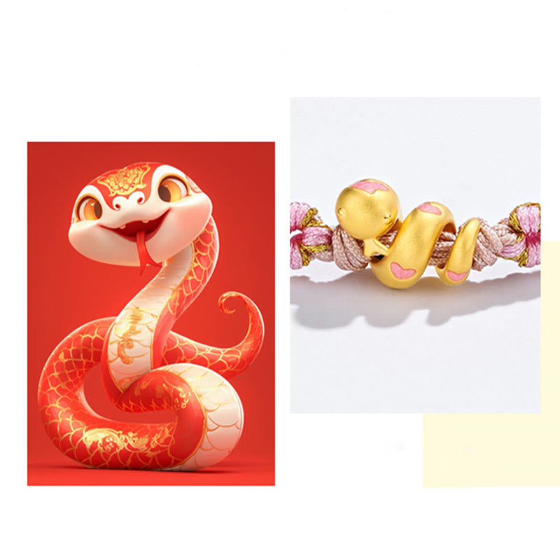 KarmaRipple's 999 Gold Beadwork Enamel Pink Rope Year Of The Snake Fortune Bracelet p4