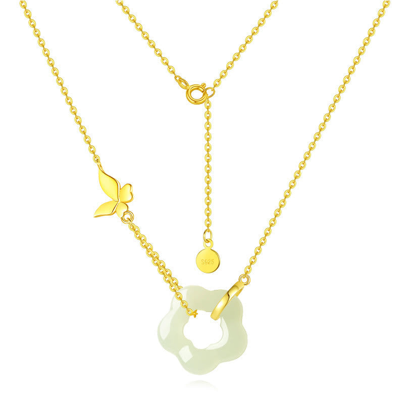 KarmaRipple's 925 Sterling Silver Butterfly Hetian Jade Flower Blessing Pendant Necklace p4