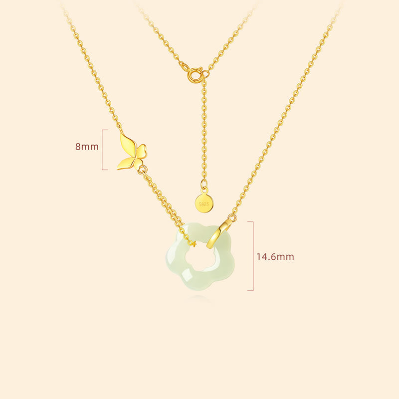 KarmaRipple's 925 Sterling Silver Butterfly Hetian Jade Flower Blessing Pendant Necklace p6