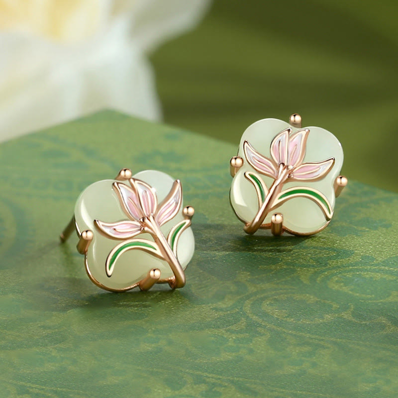 KarmaRipple's 925 Sterling Silver Magnolia Butterfly Hetian Jade Four Leaf Clover Blessing Earrings Pendant Necklace p16