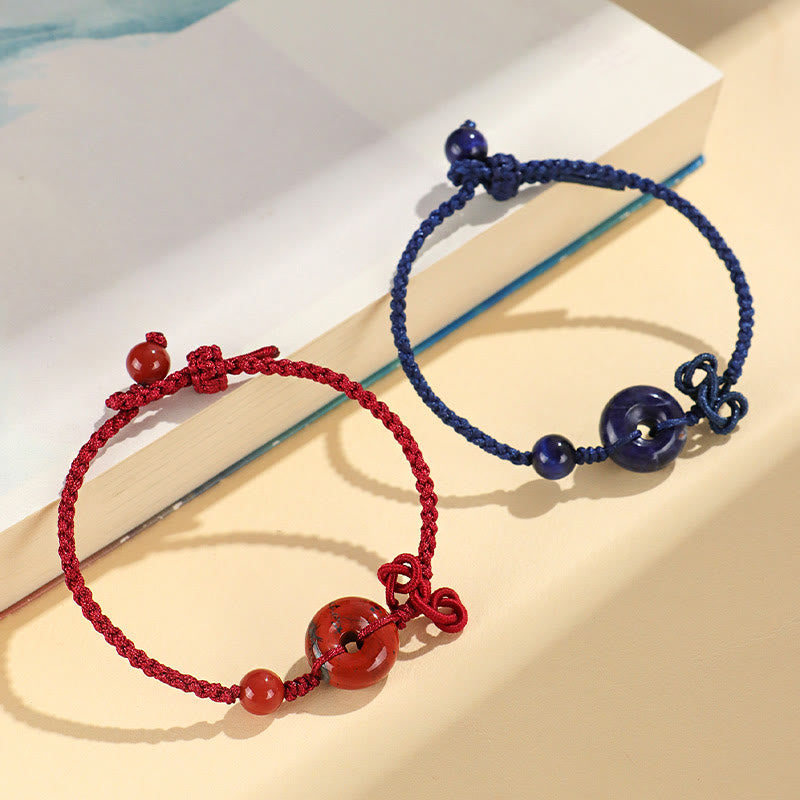 KarmaRipple's Red Jasper Rose Quartz Various Authentic Rocks Peace Buckle Weave Positive Fortune Bracelet p23