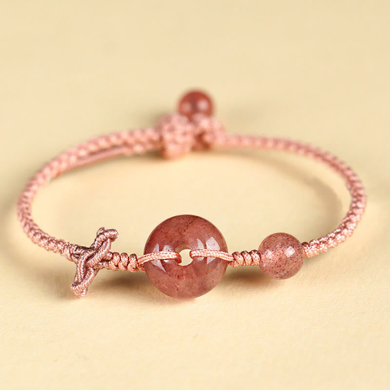 KarmaRipple's Red Jasper Rose Quartz Various Authentic Rocks Peace Buckle Weave Positive Fortune Bracelet p6