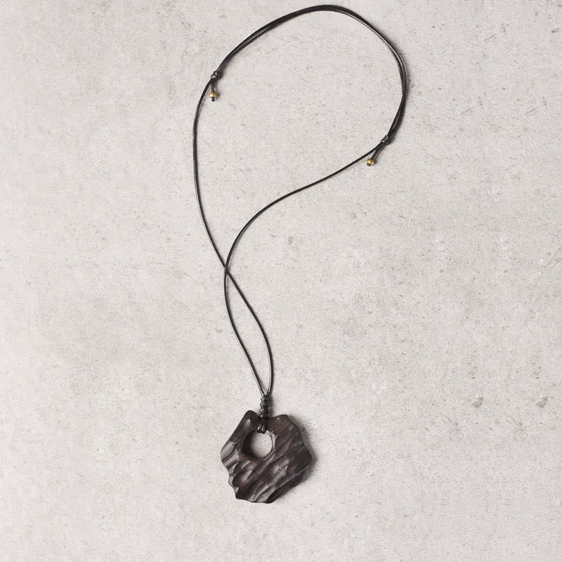KarmaRipple's Ebony Wood Hollow Irregular Shape Peace Balance Pendant Necklace p8