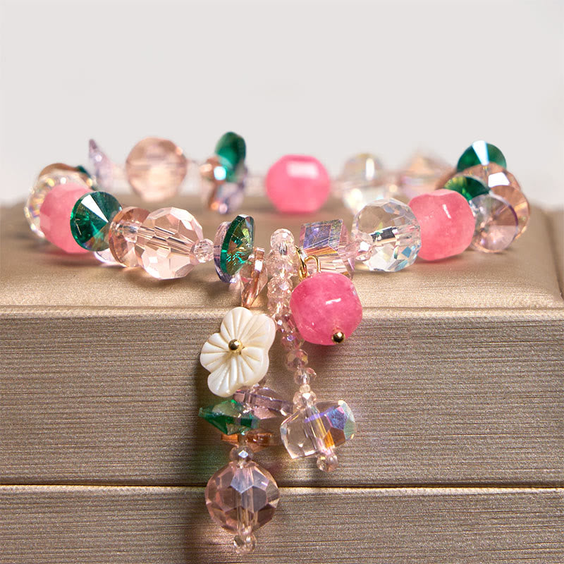KarmaRipple's Pink Gemstone Green Gemstone Ivory Gemstone Flower Warmth Bracelet p3