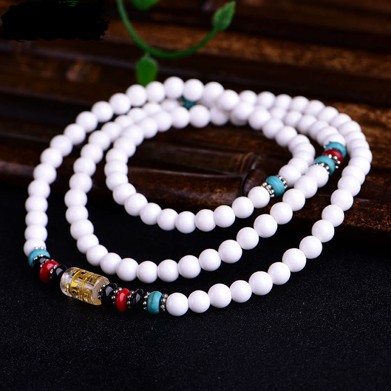 KarmaRipple's 108 Mala Beadwork Ivory Porcelain Six True Words 'Om Mani Padme Hum' Patience Bracelet p7