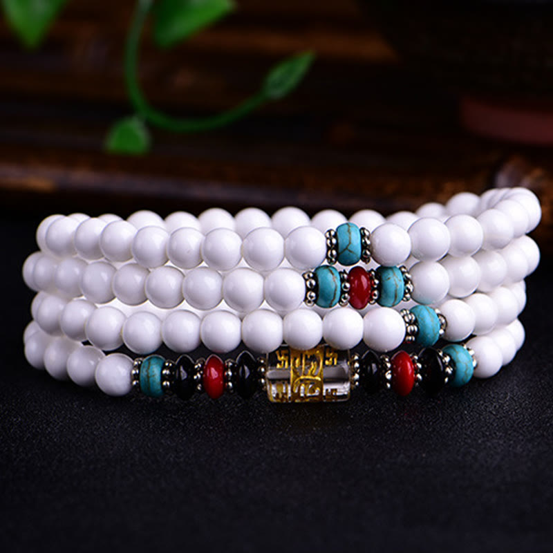 KarmaRipple's 108 Mala Beadwork Ivory Porcelain Six True Words 'Om Mani Padme Hum' Patience Bracelet p13