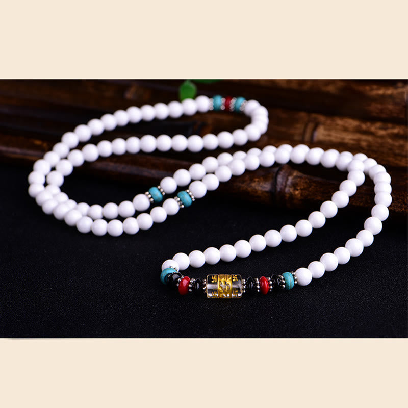 KarmaRipple's 108 Mala Beadwork Ivory Porcelain Six True Words 'Om Mani Padme Hum' Patience Bracelet p8