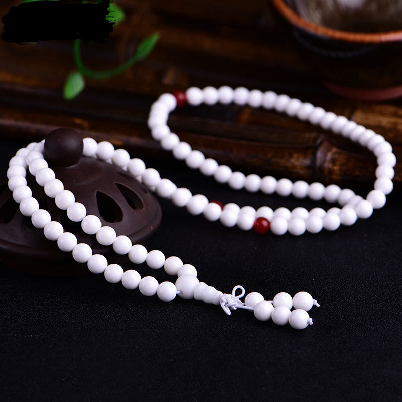 KarmaRipple's 108 Mala Beadwork Ivory Porcelain Six True Words 'Om Mani Padme Hum' Patience Bracelet p3