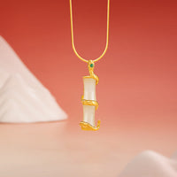 KarmaRipple's Hetian Jade 925 Sterling Silver Year of the Snake Bamboo Growth Pendant Necklace