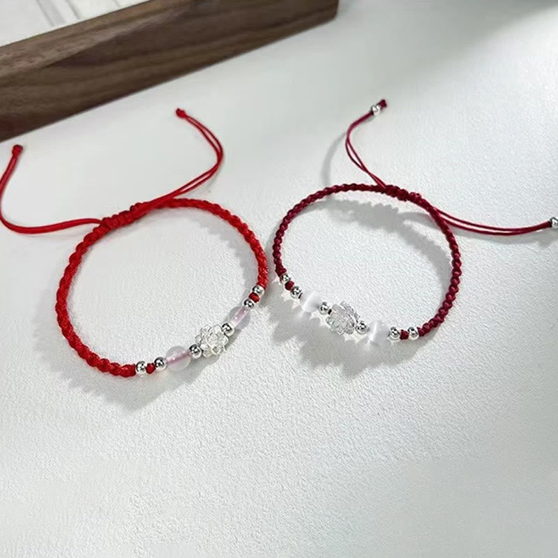 KarmaRipple's 999 Sterling Silver Lotus Design Cat's Eye Bead Protection String Bracelet p9