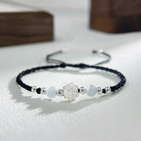 KarmaRipple's 999 Sterling Silver Lotus Design Cat's Eye Bead Protection String Bracelet