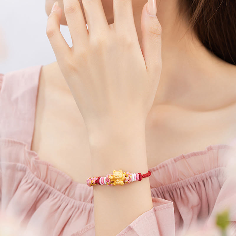 KarmaRipple's Handmade 999 Sterling Silver Fortune Cat Ingot Peach Blossom Luck?Red Rope Bracelet p10