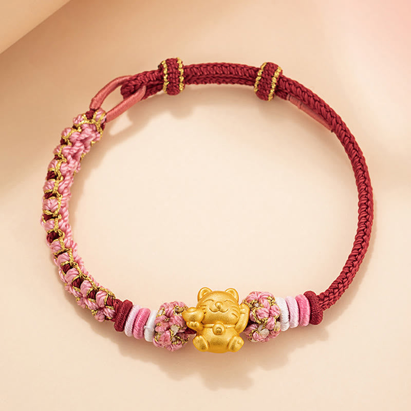 KarmaRipple's Handmade 999 Sterling Silver Fortune Cat Ingot Peach Blossom Luck?Red Rope Bracelet p2