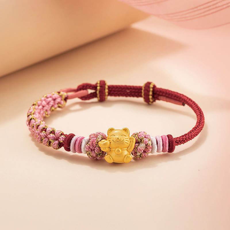 KarmaRipple's Handmade 999 Sterling Silver Fortune Cat Ingot Peach Blossom Luck?Red Rope Bracelet p14