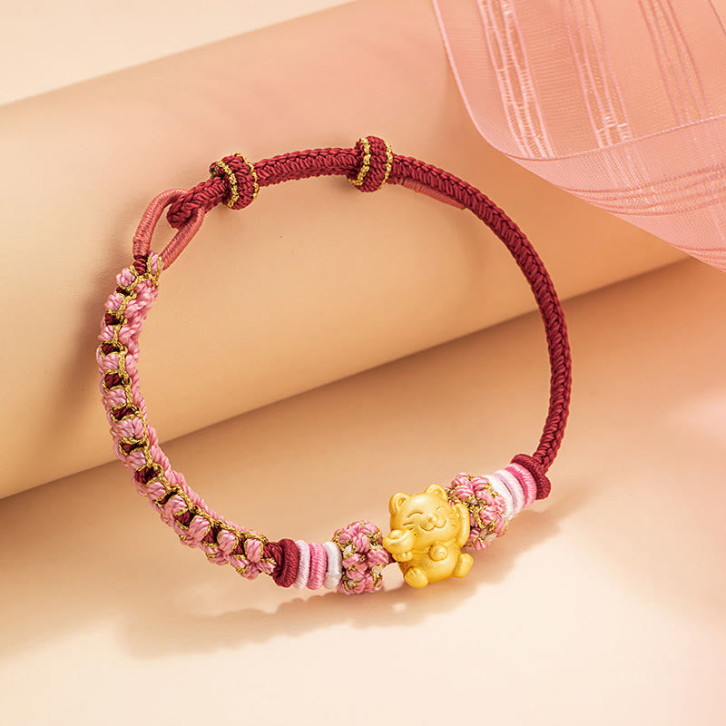KarmaRipple's Handmade 999 Sterling Silver Fortune Cat Ingot Peach Blossom Luck?Red Rope Bracelet p3