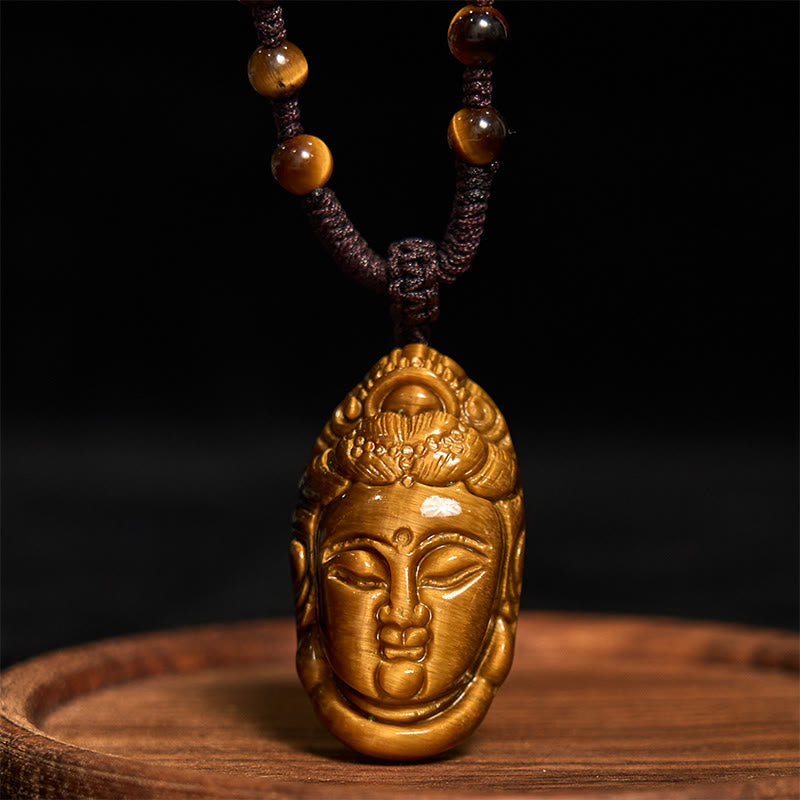 KarmaRipple's Tiger Eye Kwan Yin Avalokitesvara Head String Strength Pendant Necklace p16