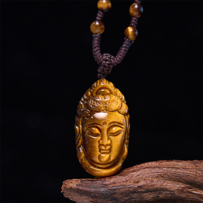 KarmaRipple's Tiger Eye Kwan Yin Avalokitesvara Head String Strength Pendant Necklace p18