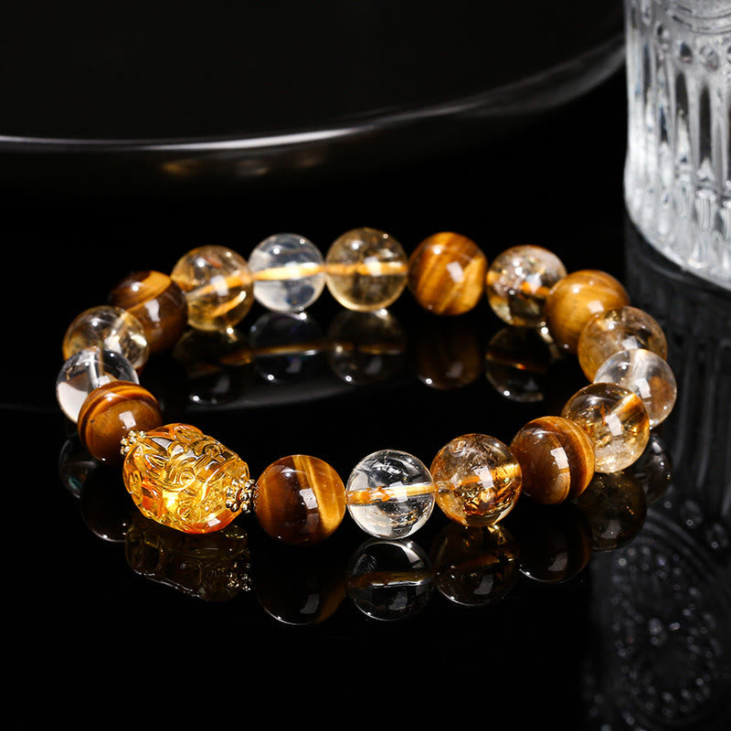 KarmaRipple's Authentic Yellow Tiger Eye Citrine Beeswax Pixiu Strength Bracelet p1