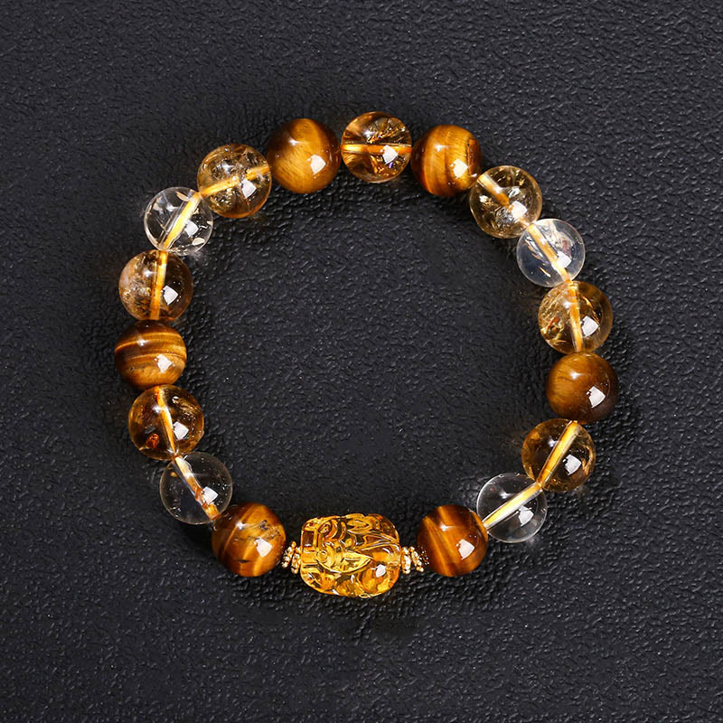 KarmaRipple's Authentic Yellow Tiger Eye Citrine Beeswax Pixiu Strength Bracelet p11