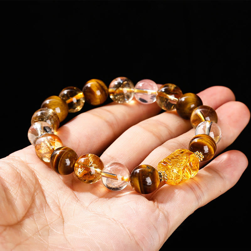KarmaRipple's Authentic Yellow Tiger Eye Citrine Beeswax Pixiu Strength Bracelet p3