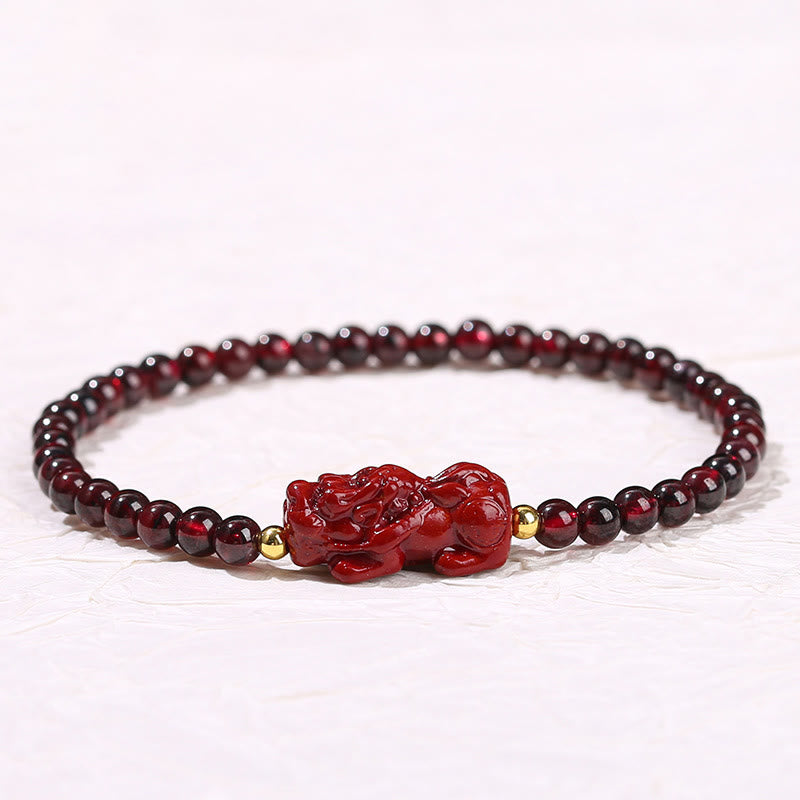 KarmaRipple's Garnet Cinnabar PiXiu Strawberry Quartz Square Bead Protection Bracelet p7