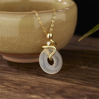 KarmaRipple's 925 Sterling Silver Year Of The Snake Chalcedony Peace Buckle Positive Pendant Necklace