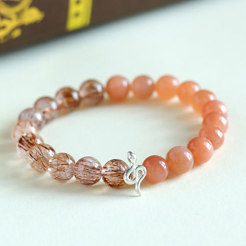 KarmaRipple's Authentic Sun Stone Super Seven Gemstone Silver Sheen Obsidian Rutilated Quartz 925 Sterling Silver Year Of The Snake Positive Bracelet p16