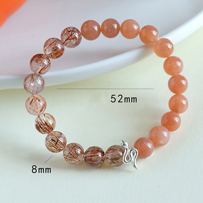 KarmaRipple's Authentic Sun Stone Super Seven Gemstone Silver Sheen Obsidian Rutilated Quartz 925 Sterling Silver Year Of The Snake Positive Bracelet p6