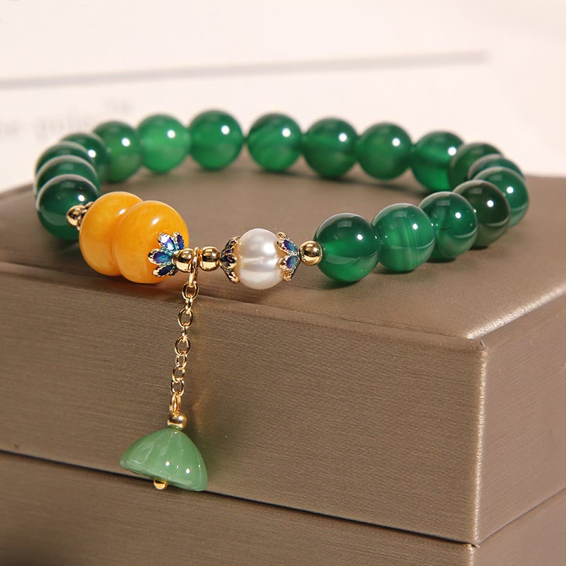 KarmaRipple's Green Agate Amber Pearl Lotus Pod Support Bracelet p3