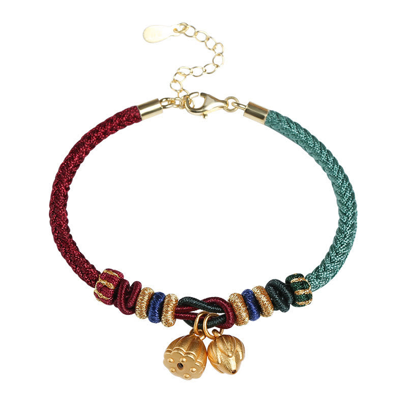 KarmaRipple's 999 Sterling Silver Lotus Pod Design Fortune Red Green String Bracelet p18