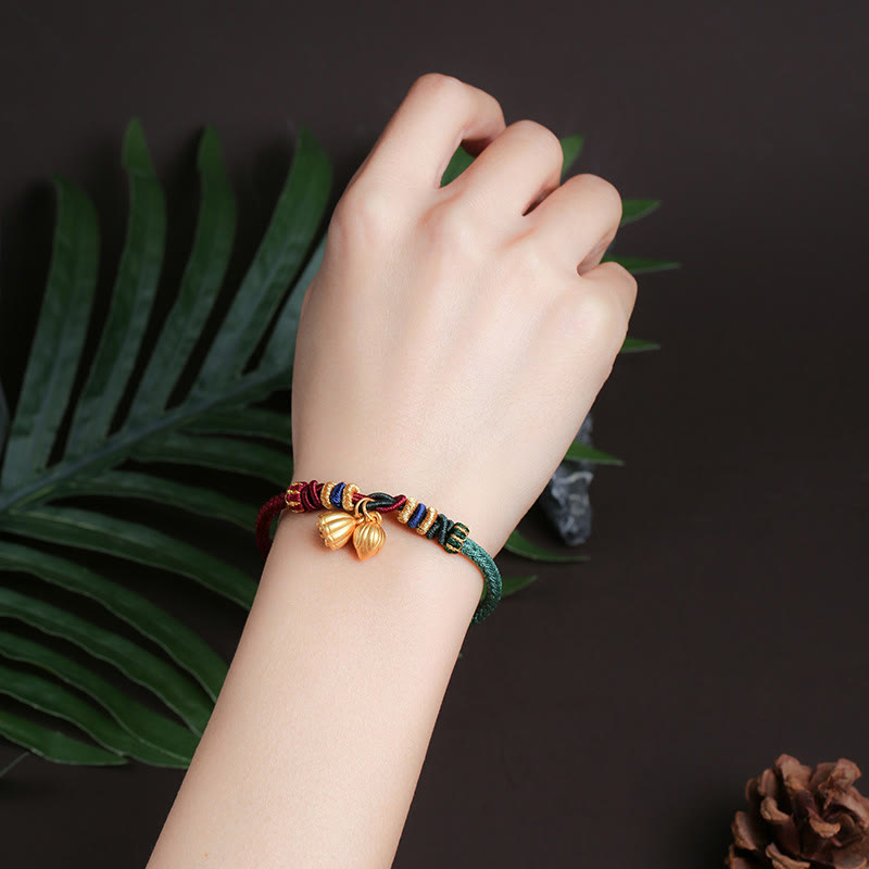 KarmaRipple's 999 Sterling Silver Lotus Pod Design Fortune Red Green String Bracelet p4