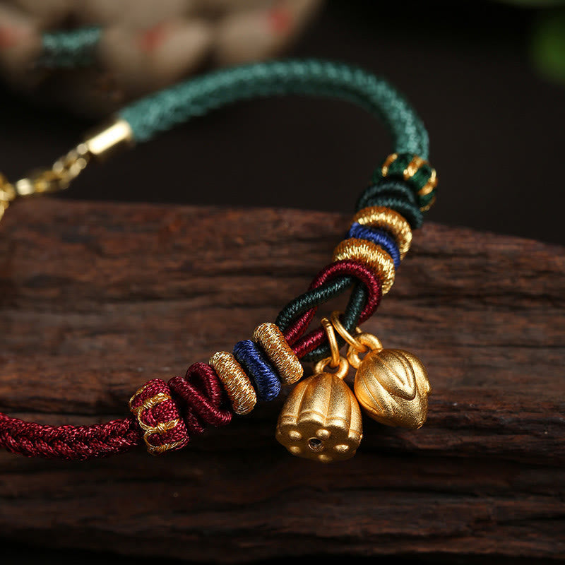 KarmaRipple's 999 Sterling Silver Lotus Pod Design Fortune Red Green String Bracelet p3