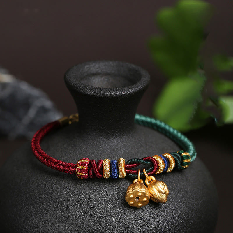 KarmaRipple's 999 Sterling Silver Lotus Pod Design Fortune Red Green String Bracelet p10