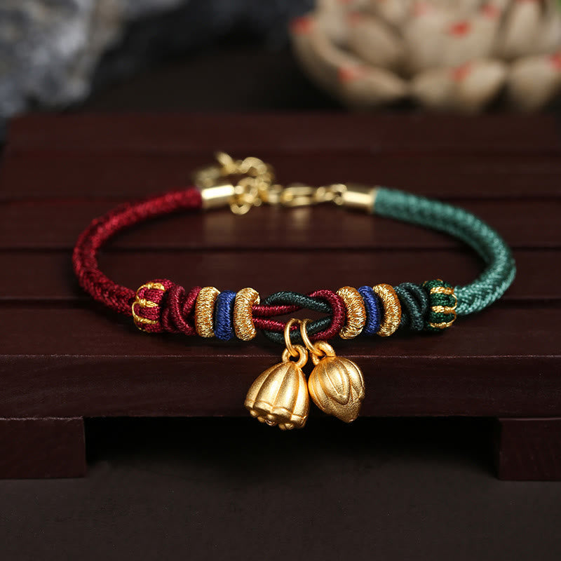 KarmaRipple's 999 Sterling Silver Lotus Pod Design Fortune Red Green String Bracelet p2
