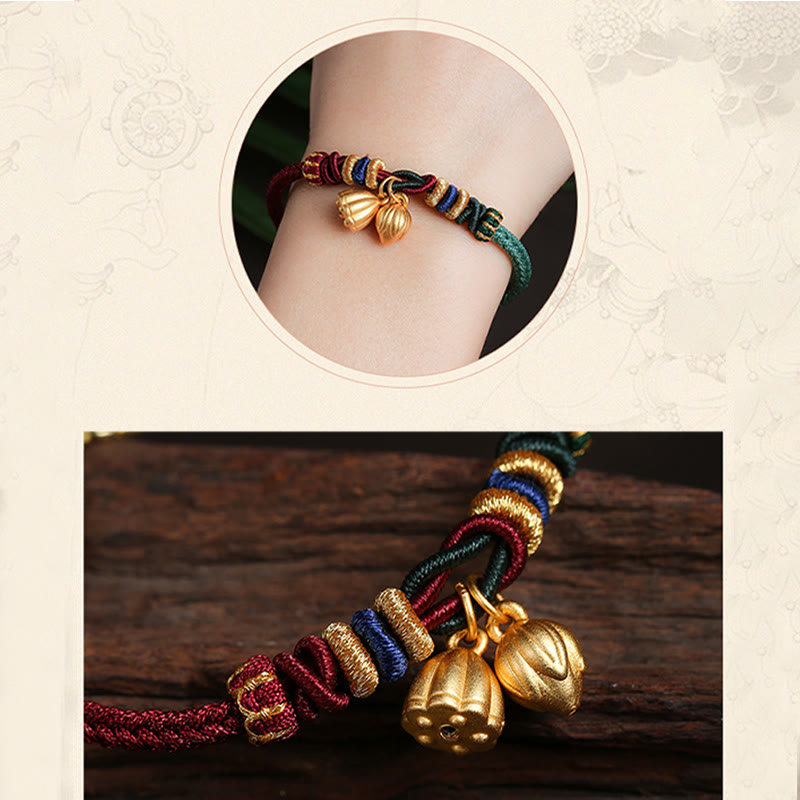 KarmaRipple's 999 Sterling Silver Lotus Pod Design Fortune Red Green String Bracelet p15