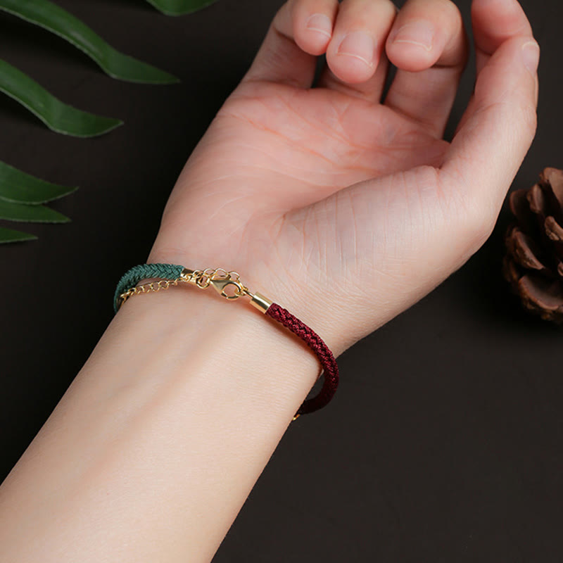 KarmaRipple's 999 Sterling Silver Lotus Pod Design Fortune Red Green String Bracelet p5