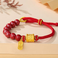 KarmaRipple's 999 Sterling Silver Six True Words Om Mani Padme Hum Cinnabar Blessing String Bracelet