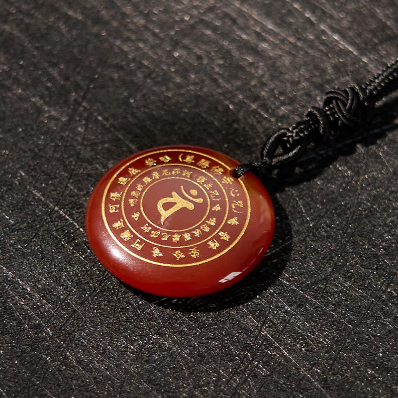 KarmaRipple's Vairocana Tathagata Sanskrit Mantra Various Gemstone Black Obsidian Green Aventurine Strength Pendant Necklace p24