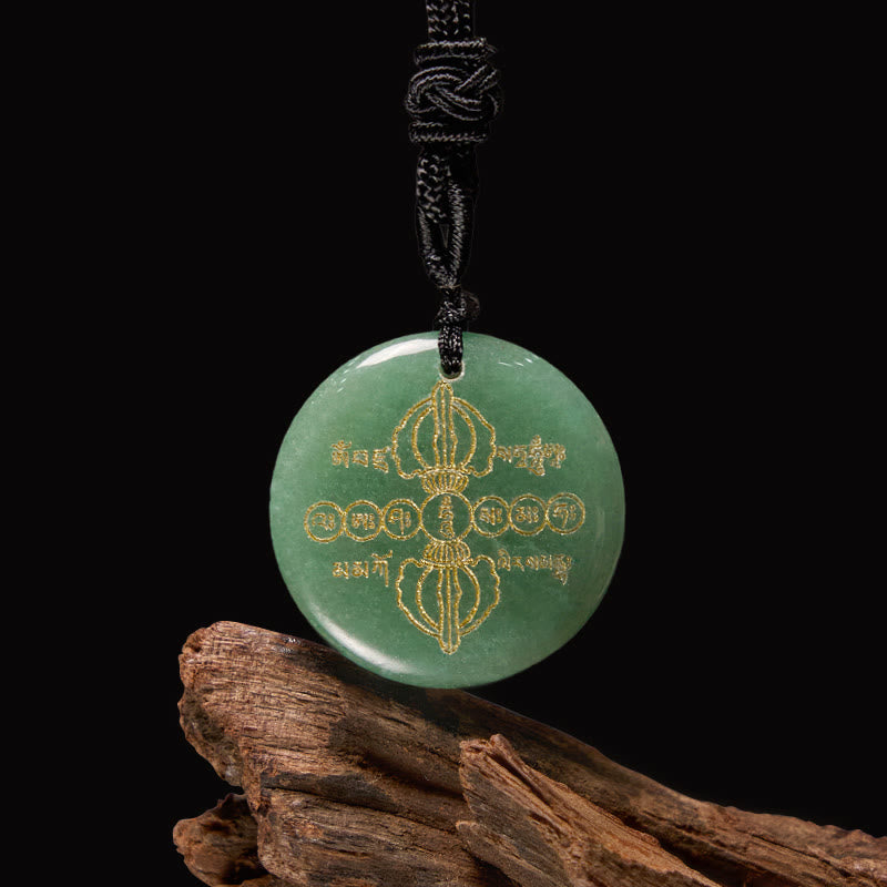 KarmaRipple's Vajra Dorje Sanskrit Pattern Authentic Various Gemstone Black Obsidian Fulfilment Pendant Necklace p3