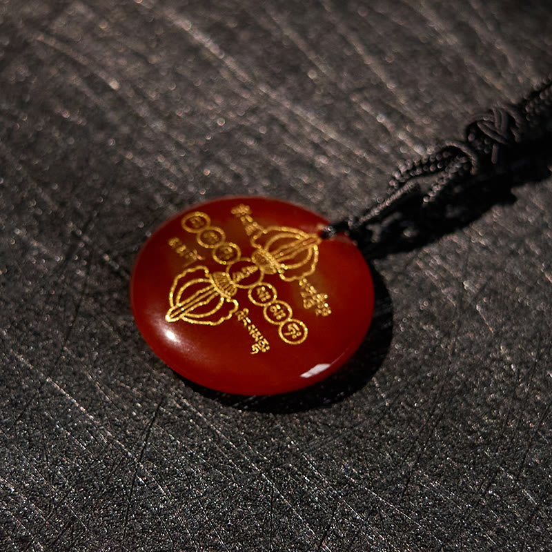 KarmaRipple's Vajra Dorje Sanskrit Pattern Authentic Various Gemstone Black Obsidian Fulfilment Pendant Necklace p27