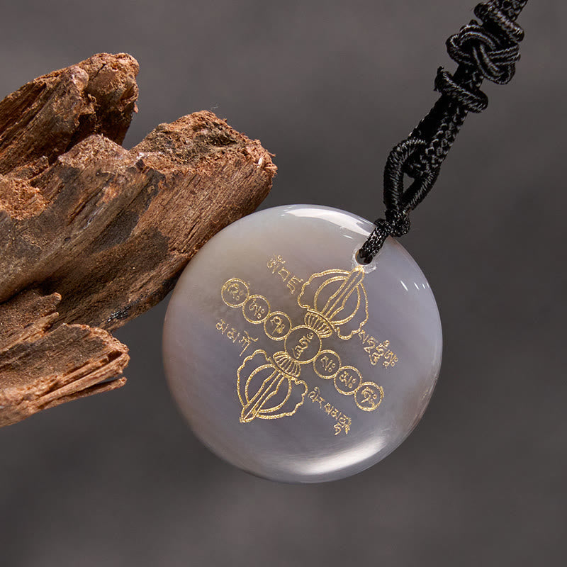 KarmaRipple's Vajra Dorje Sanskrit Pattern Authentic Various Gemstone Black Obsidian Fulfilment Pendant Necklace p30