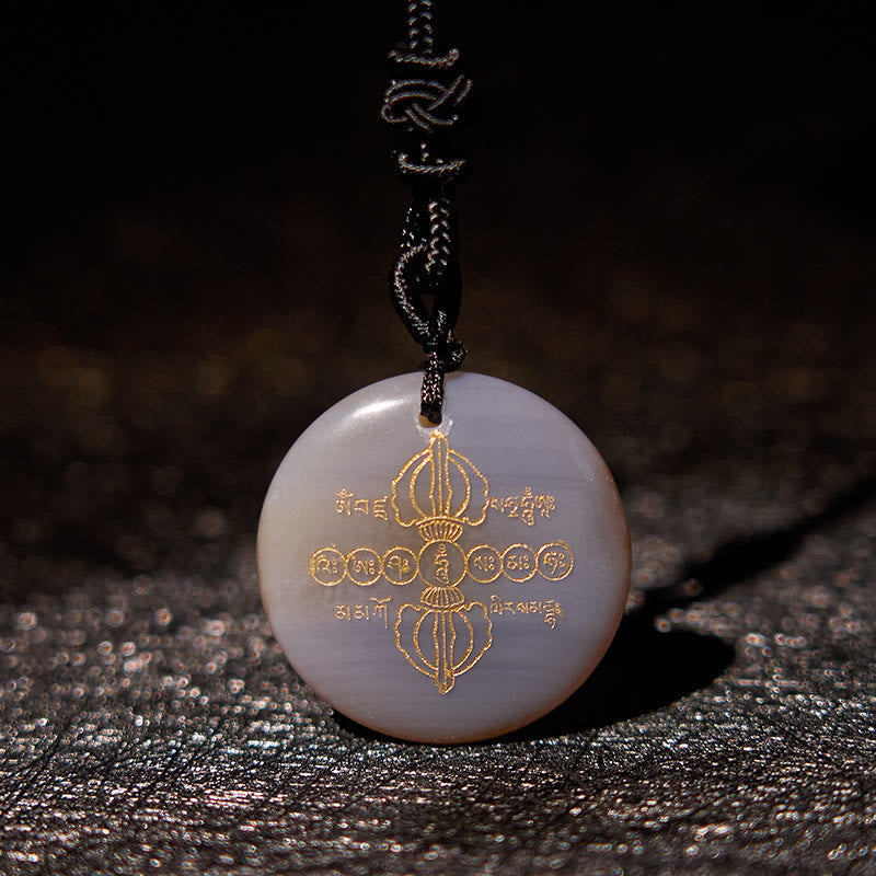 KarmaRipple's Vajra Dorje Sanskrit Pattern Authentic Various Gemstone Black Obsidian Fulfilment Pendant Necklace p6