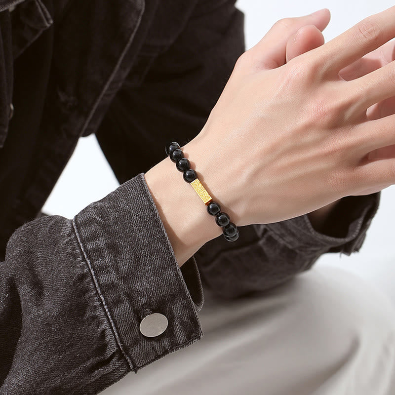 KarmaRipple's Black Obsidian 925 Sterling Silver Fu Character Cube Strength Bracelet p11