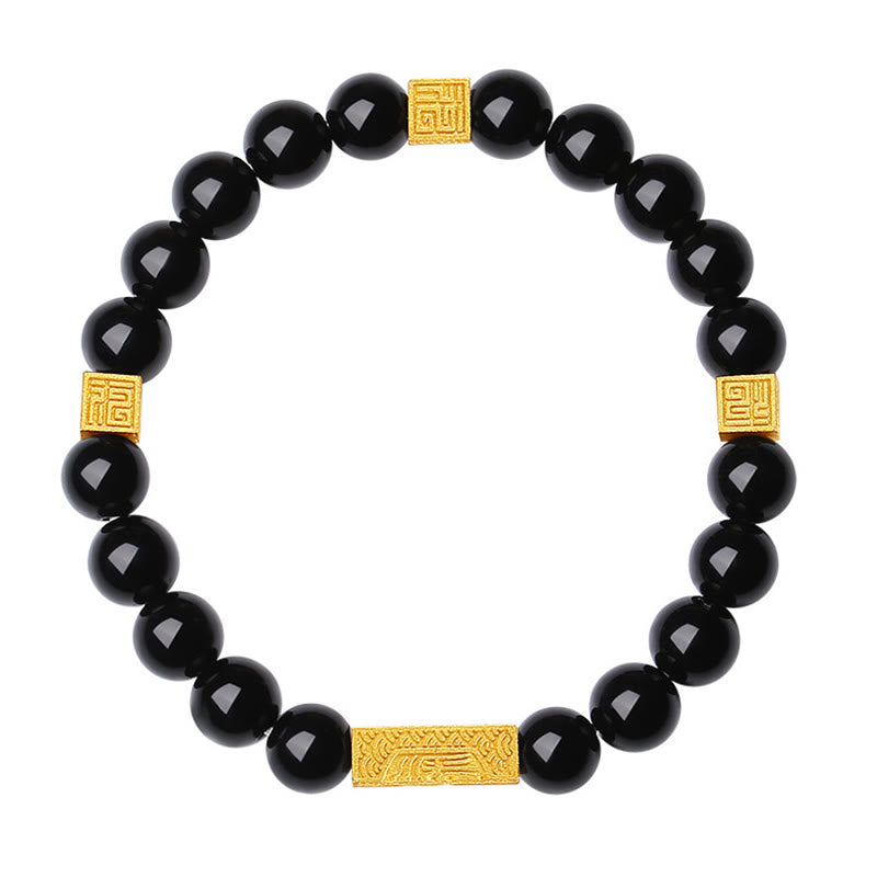 KarmaRipple's Black Obsidian 925 Sterling Silver Fu Character Cube Strength Bracelet p14