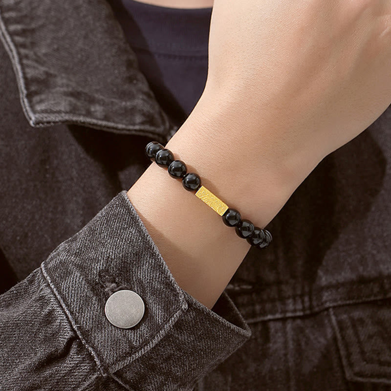 KarmaRipple's Black Obsidian 925 Sterling Silver Fu Character Cube Strength Bracelet p10