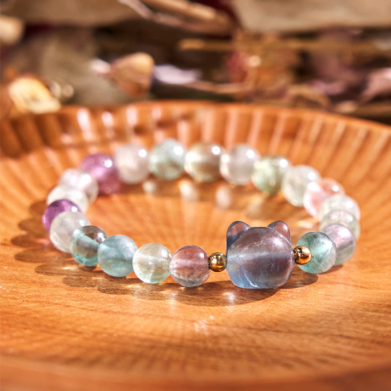 KarmaRipple's Amethyst Green Aventurine Rose Quartz Fluorite Cat Head Balance Fortune Bracelet p4